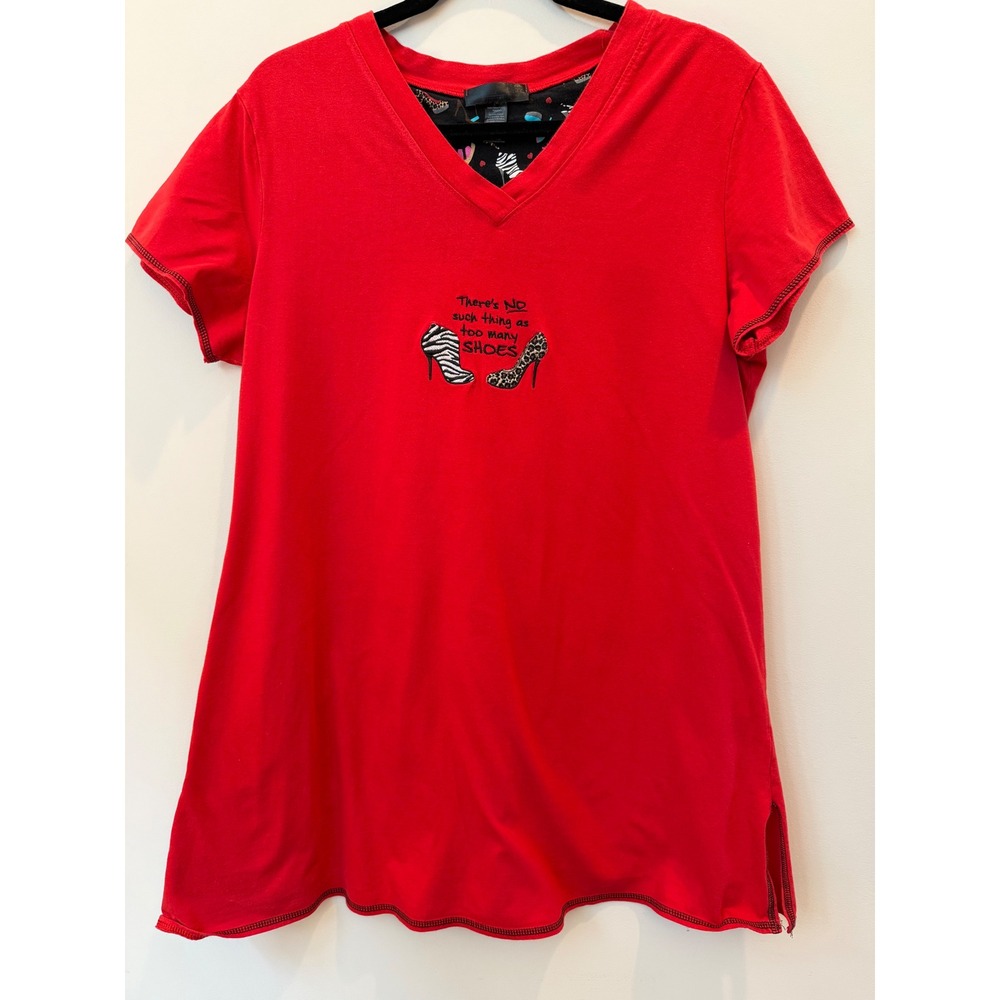 Rene Rofe Red Cotton Shirt XL "No Such Thing As Too Many Shoes"